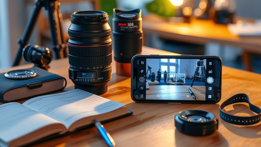 A mobile phone and a book are on the table. 